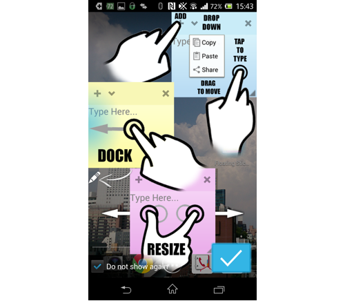 Floating Stickies まさしく付箋 画面上にペタペタ貼れるフローティングメモ 無料androidアプリ オクトバ